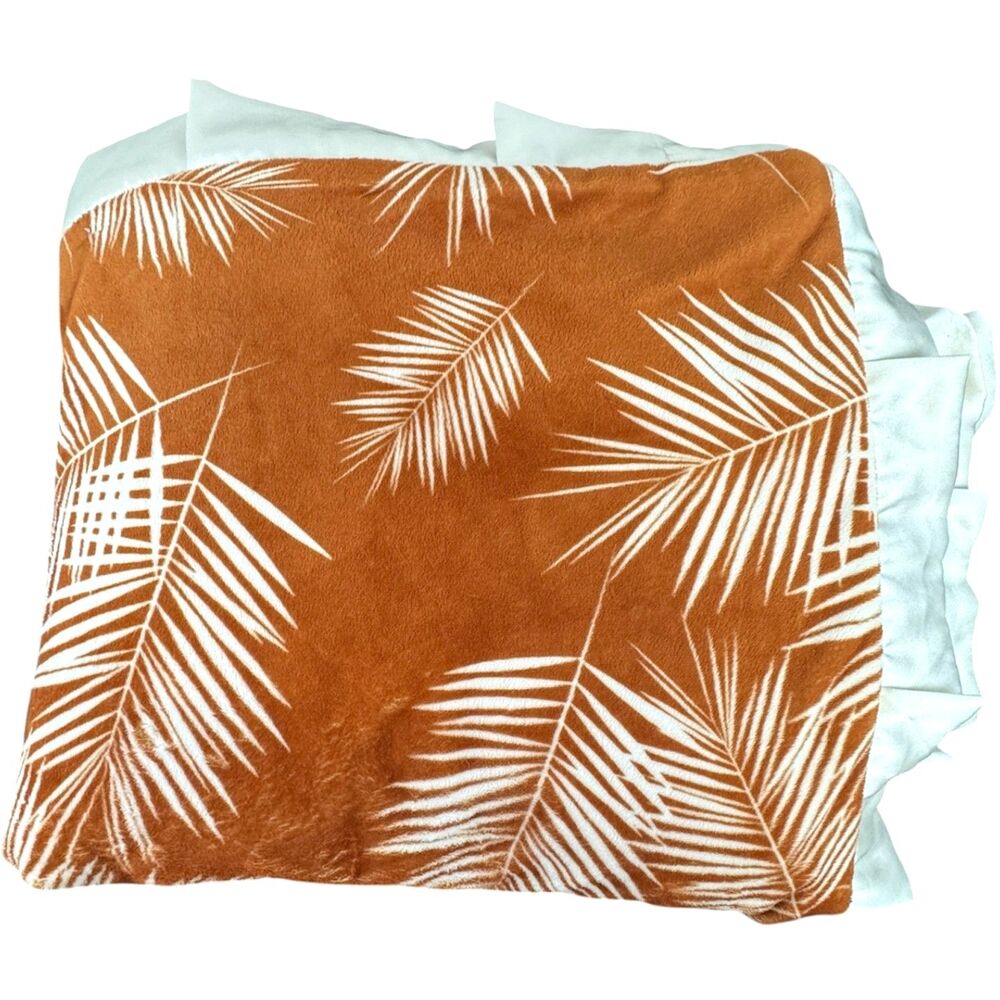 Minky Couture Copper Cream Palm Frond Luxe Plush Blanket Adult Size 60"x50"